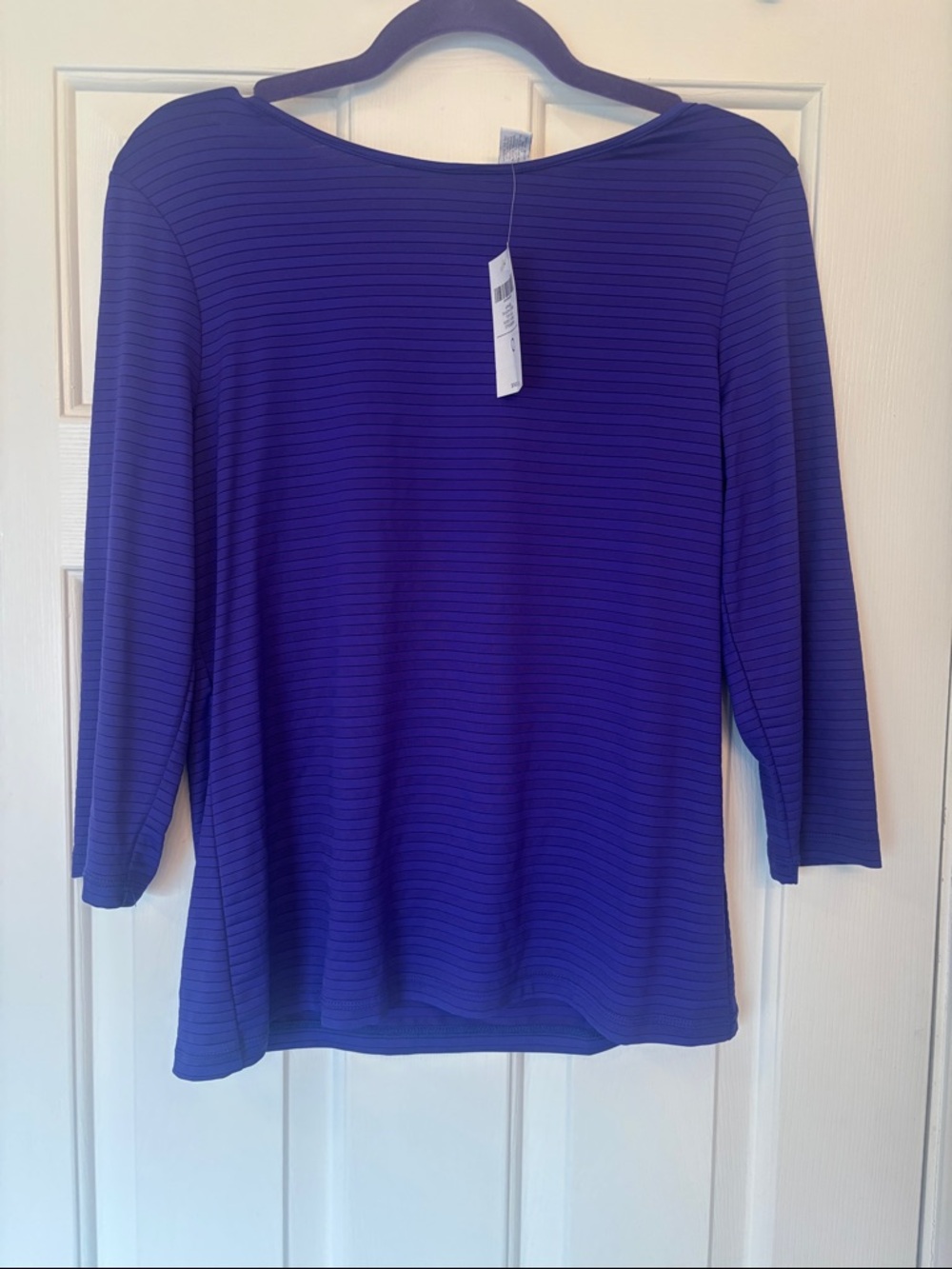 Chico's Purple Ribbed Boatneck Long Sleeve Top